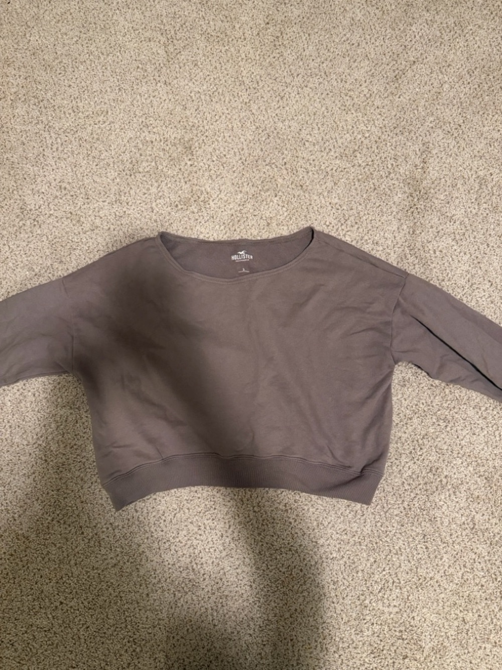 Hollister Cropped Crewneck Sweatshirt in Gray-Brown